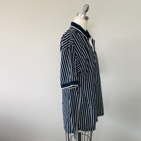 Large Mens Blue White Striped Cotton Short Sleeve BFC Pullover - Picture 5 of 9